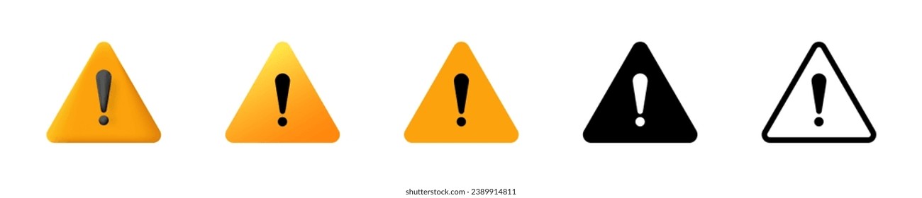 Exclamation point in yellow triangle. Warning and web caution. Attention danger sign