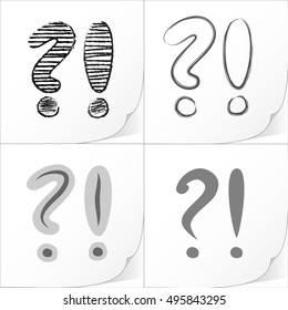 Exclamation and question mark sign icons. Attention speech symbols. Help symbol. FAQ sign. Vector illustration.
