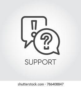Exclamation and question mark in speech bubbles. Question and answer, consultation, support, manual concept icon. Graphic pictograph for mobile apps, websites, social media. UI element. Vector