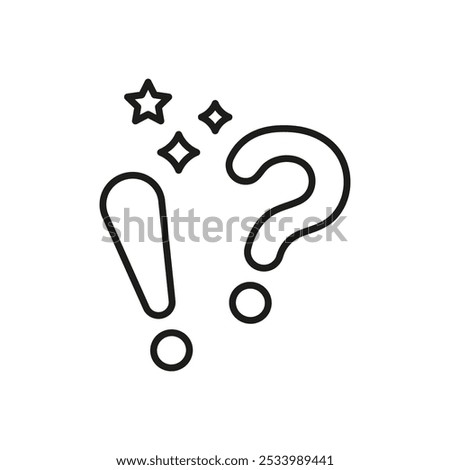 Exclamation And Question Mark With Stars Line Icon. Surprise And Curiosity Outline Symbol. Expression Of Shock And Wonder. Editable Stroke. Isolated Vector Illustration.