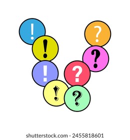 Exclamation and question marks. Colorful inquiry icons Vector. Curiosity and solution concept.