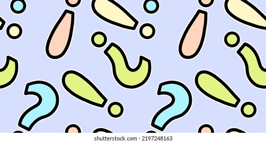 Exclamation and question marks, punctuation marks, amazement, vector seamless pattern in the style of doodles, hand drawn