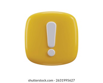 Exclamation sign 3d render concept of message warning or danger risk and message alert problem icon vector illustration