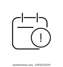 Exclamation Sign By Calendar Simple Outline Sign for Adverts. Suitable for books, stores, shops. Editable stroke in minimalistic outline style. Symbol for design 