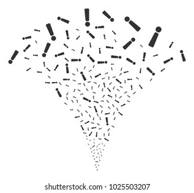 Exclamation Sign explosion fountain. Vector illustration style is flat iconic symbols. Object fountain organized from random icons as exclamation sign fireworks.