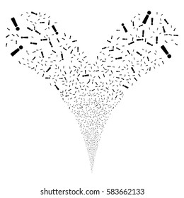Exclamation Sign fireworks stream. Vector illustration style is flat black iconic symbols on a white background. Object double fountain done from random icons.