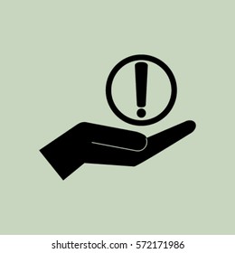 Exclamation sign in the hand, attention vector illustration