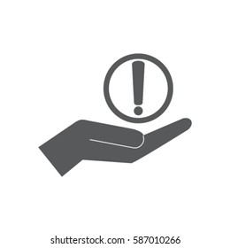 Exclamation sign in the hand, attention vector illustration