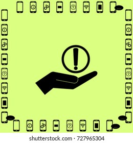 Exclamation sign in the hand, attention vector illustration