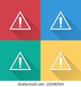 exclamation sign icon , flat design on 4 color background