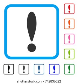 Exclamation Sign icon. Flat grey pictogram symbol inside a light blue rounded squared frame. Black, gray, green, blue, red, orange color versions of Exclamation Sign vector.