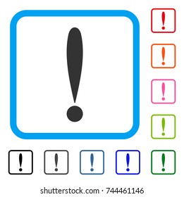 Exclamation Sign icon. Flat grey pictogram symbol in a blue rounded rectangle. Black, gray, green, blue, red, orange color versions of Exclamation Sign vector. Designed for web and app UI.
