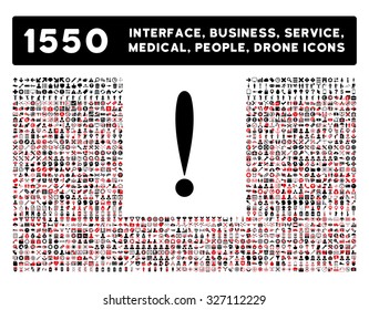 Exclamation Sign icon and other web interface, business, tools, people, medical service and awards vector symbols. Style is bicolor flat symbols, intensive red and black colors, rounded angles, white