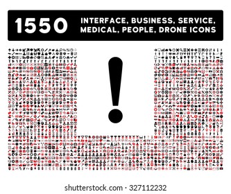 Exclamation Sign icon and other web interface, business, tools, people, medical service and awards vector symbols. Style is bicolor flat symbols, intensive red and black colors, rounded angles, white