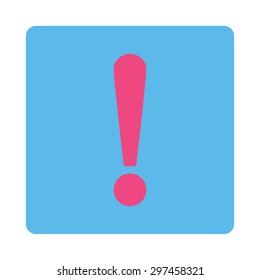 Exclamation Sign icon from Primitive Buttons OverColor Set. This rounded square flat button is drawn with pink and blue colors on a white background.