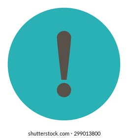 Exclamation Sign icon from Primitive Round Buttons OverColor Set. This round flat button is drawn with grey and cyan colors on a white background.