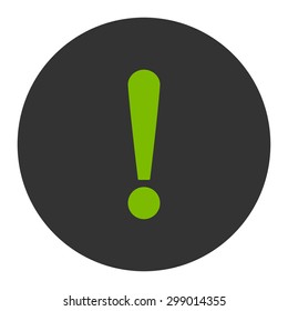 Exclamation Sign icon from Primitive Round Buttons OverColor Set. This round flat button is drawn with eco green and gray colors on a white background.