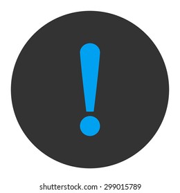 Exclamation Sign icon from Primitive Round Buttons OverColor Set. This round flat button is drawn with blue and gray colors on a white background.