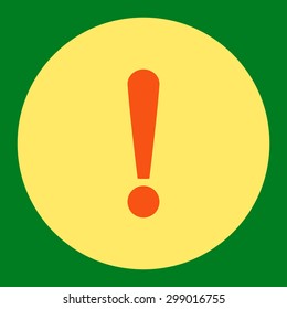 Exclamation Sign icon from Primitive Round Buttons OverColor Set. This round flat button is drawn with orange and yellow colors on a green background.