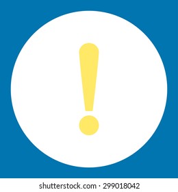 Exclamation Sign icon from Primitive Round Buttons OverColor Set. This round flat button is drawn with yellow and white colors on a blue background.