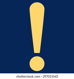 Exclamation Sign icon from Primitive Set. This isolated flat symbol is drawn with yellow color on a blue background, angles are rounded.