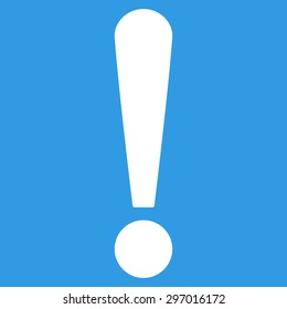 Exclamation Sign icon from Primitive Set. This isolated flat symbol is drawn with white color on a blue background, angles are rounded.