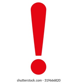 Exclamation Sign icon from Primitive Set. This isolated flat symbol is drawn with red color on a white background, angles are rounded.