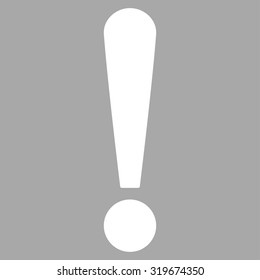 Exclamation Sign icon from Primitive Set. This isolated flat symbol is drawn with white color on a silver background, angles are rounded.