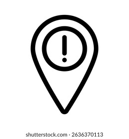 Signo de exclamación Marcador de navegación Icono de Vector de línea delgada, Pin de mapa de punto de destino