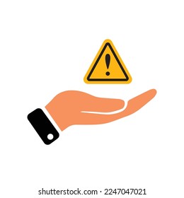 Exclamation sign on the palm vector icon
