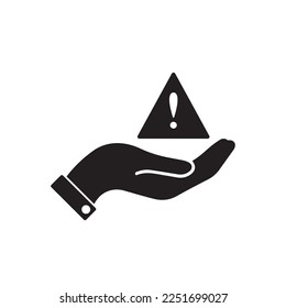Exclamation sign on the palm vector icon