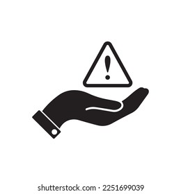 Exclamation sign on the palm vector icon