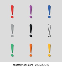 Zeichensatz für Ausrufezeichen. Vektorgrafik, Information Symbol auf einem sauberen Stil. Kalligrafisch. Vorsicht.