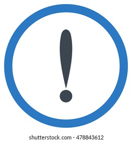 Exclamation Sign vector bicolor rounded icon. Image style is a flat icon symbol inside a circle, smooth blue colors, white background.