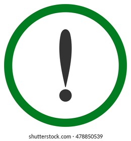 Exclamation Sign vector bicolor rounded icon. Image style is a flat icon symbol inside a circle, green and gray colors, white background.