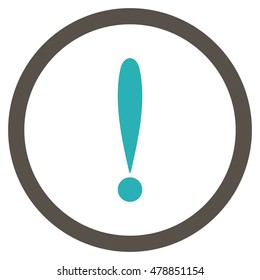 Exclamation Sign vector bicolor rounded icon. Image style is a flat icon symbol inside a circle, grey and cyan colors, white background.