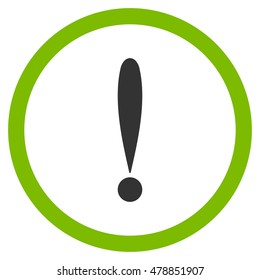 Exclamation Sign vector bicolor rounded icon. Image style is a flat icon symbol inside a circle, eco green and gray colors, white background.