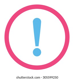 Exclamation Sign vector icon. This rounded flat symbol is drawn with pink and blue colors on a white background.