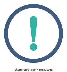 Exclamation Sign vector icon. This rounded flat symbol is drawn with cobalt and cyan colors on a white background.