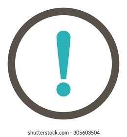 Exclamation Sign vector icon. This rounded flat symbol is drawn with grey and cyan colors on a white background.