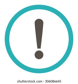 Exclamation Sign vector icon. This rounded flat symbol is drawn with grey and cyan colors on a white background.