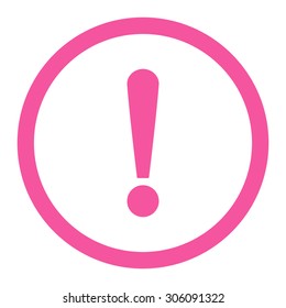 Exclamation Sign vector icon. This rounded flat symbol is drawn with pink color on a white background.