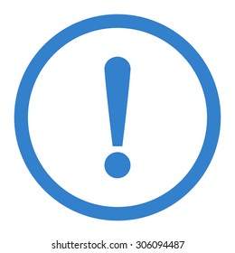 Exclamation Sign vector icon. This rounded flat symbol is drawn with cobalt color on a white background.