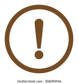 Exclamation Sign vector icon. This rounded flat symbol is drawn with brown color on a white background.