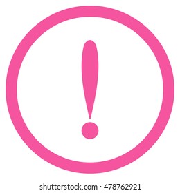 Exclamation Sign vector rounded icon. Image style is a flat icon symbol inside a circle, pink color, white background.