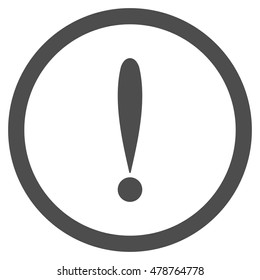 Exclamation Sign vector rounded icon. Image style is a flat icon symbol inside a circle, gray color, white background.