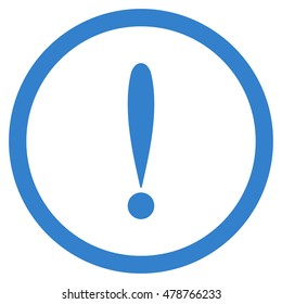 Exclamation Sign vector rounded icon. Image style is a flat icon symbol inside a circle, cobalt color, white background.