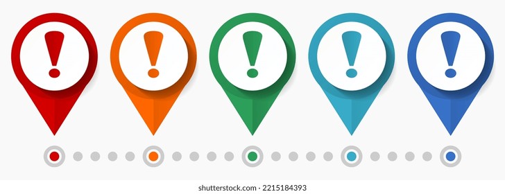 Exclamation sign, warning concept vector icon set, flat design pointers, infographic template