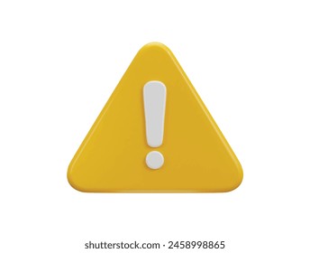 exclamation sign warning or danger risk message alert problem icon 3d render