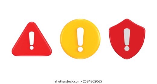 exclamation sign warning or danger risk message alert problem icon 3d render